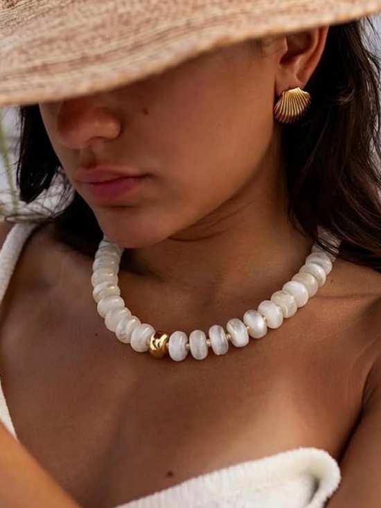 Anthropologie Jewelry - Gold Accent White Bead Choker Necklace